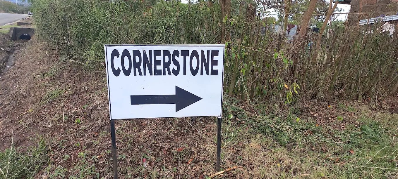 Cornerstone sign on the Machakos-Makutano road